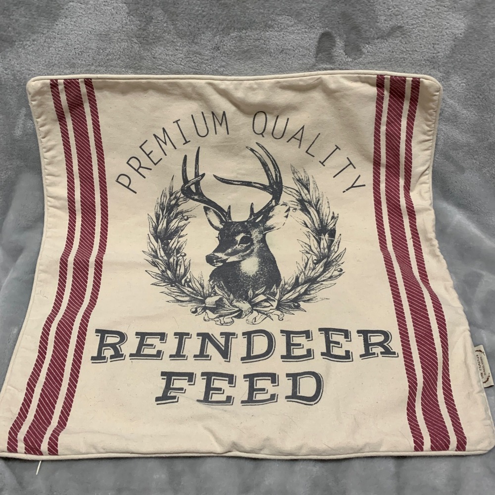 Rachel‎ Ashwell The Prairie Reindeer Feed Christmas Pillow Cover Red Cream 19x19